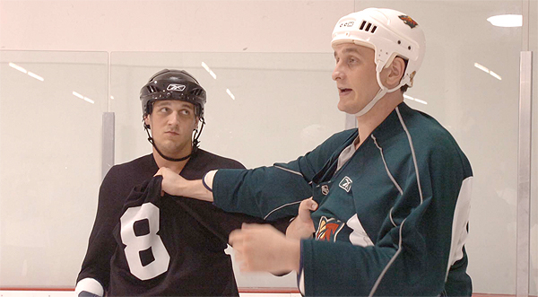 In 2007, Derek Boogaard of the Minnesota Wild (right) and brother Aaron (left) opened up a hockey fighting camp for children in hopes of teaching players how to protect themselves on the ice. CanWest Photo
